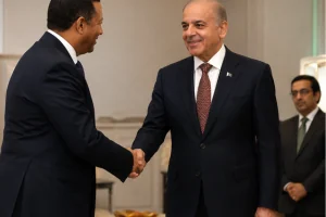 Pakistani and African officials exchanging greetings